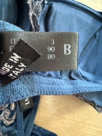 La Perla 36B (US) Navy Floral Lace Padded Underwire Bra + XS Pretty Pants Bridal