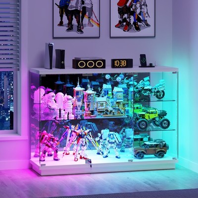 Gurexl Glass Display Cabinet with Doors & Dynamic RGB Lighting for Model Cars