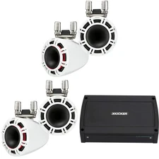 Kicker (2 Pair) 44KMTC9W 9" White Horn-Loaded Tower Speakers & 1200 Watt Mari...