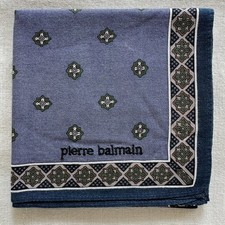 Vintage Handkerchief Blue Cotton Geometric Antique Pattern Pocket Square 18"