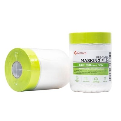 Pre-Taped Masking Film, 22'' x 98 FT 1 Roll, Transparent Paint Protection 
