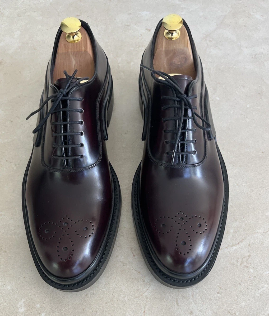 LUXURY PRADA SHOES 2EG127 Polished Spazzolato Leather RUNWAY Size 42 UK 8.5 NEW