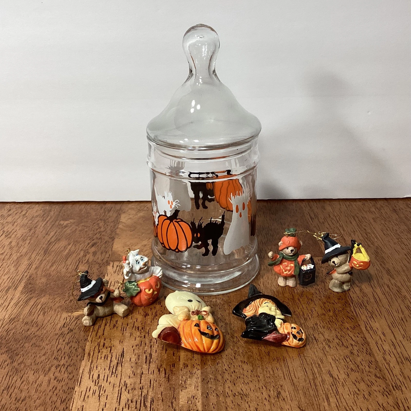 Vintage halloween lot Of 7  candy jar ornaments pin brooch Witch Ghost Black Cat