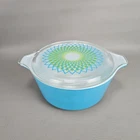 Vintage Pyrex Spirograph 475 Casserole Dish + Lid 2.5 Quart Blue | Green