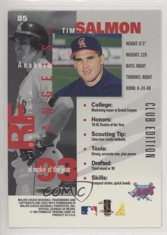 1997 Pinnacle Inside Club Edition Tim Salmon #85 - Image 2 of 2