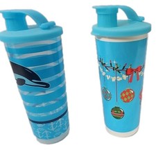 NEW 2 Tupperware Eco Water Bottles 500ml Blue Flip Top Leakproof BPA-Free