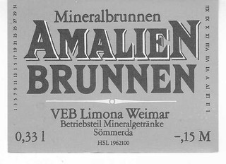 DDR Etikett VEB Limona Weimar BT Sömmerda Amalien Brunnen 0 33 L