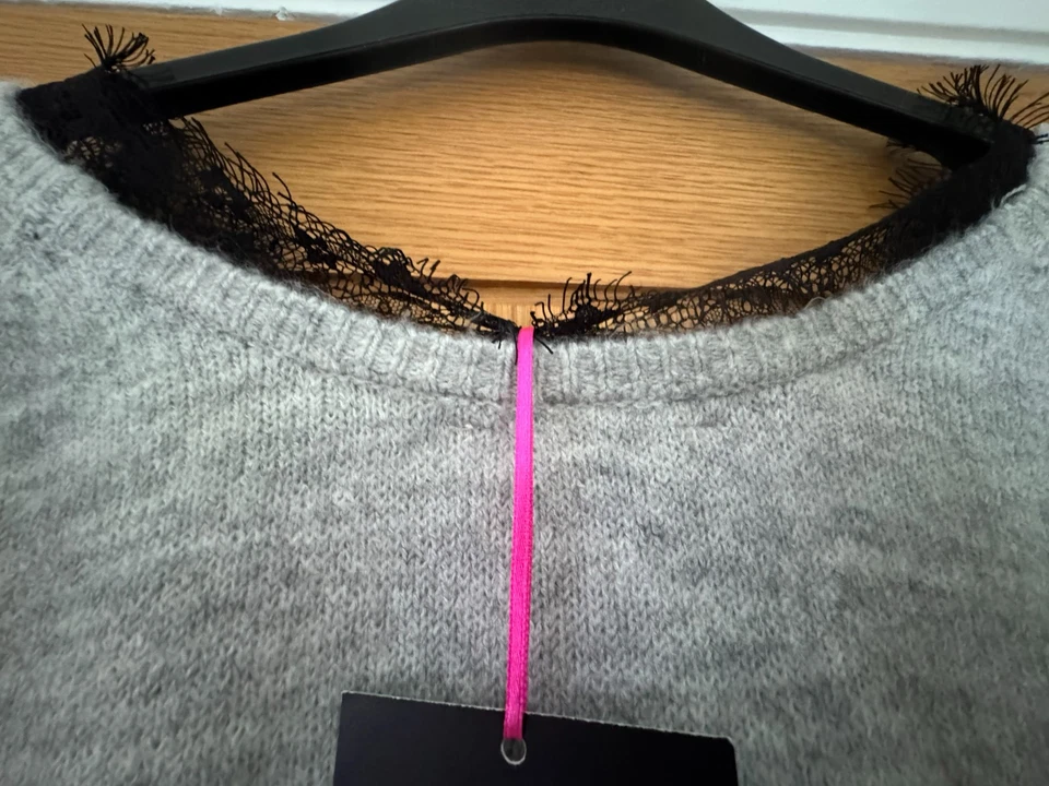 Very Ladies Grey Jumper With Black Lace Around Neck Size UK 12 BNWT - Image 2 of 4