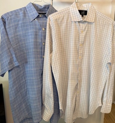Dunhill Blue Stripes Checkard Button Up Shirt Men s L Super Light Size L