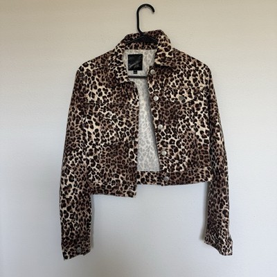 Ultra Flirt Brown Beige Leopard Print Collared Button Short Jacket Women s XS
