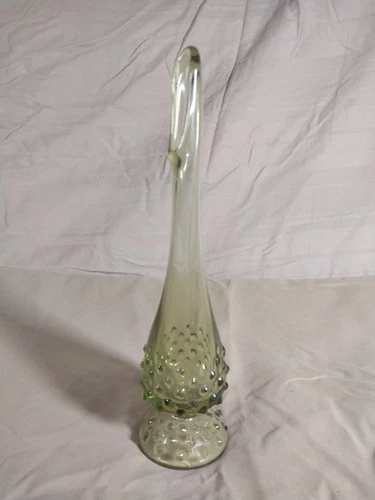 Fenton Hobnail Light Green Swung Glass Vase 10.75 inch Tall