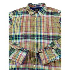 Scotch  Soda Amsterdam Linen Blend Plaid Button Down Shirt Mens XL Multi Color