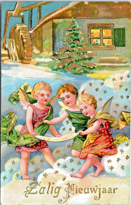 Christmas Angels 3 Children Wings Victorian Style Gold Emboss Tree House PU B-11