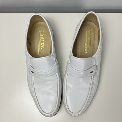 Bally Mercer Mens 9.5 M White Leather Penny Loafers Made In Italy Dress Shoes