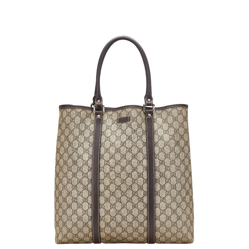 Gucci GG Supreme Tote Bag in Beige Brown PVC Leather Preowned Women GUCCI