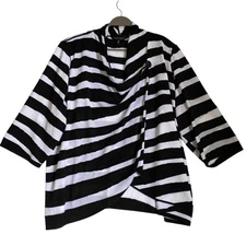 Ming Wang Knit Jacket Cardigan 3X Striped Relaxed Asymmetrical Acrylic Knit