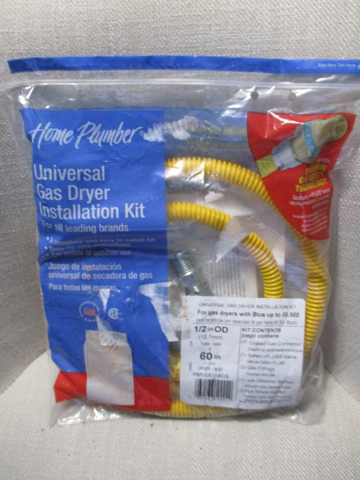 Kit de instalación de secadora de gas universal para fontanero doméstico tubo OD de 1/2" de longitud de 60"