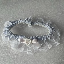 Vintage Garter Lace Satin Blue Heart Bow Wedding 5  