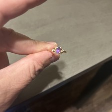 Vintage 10k Gold Amethyst and Diamond Womens Accent Ring circa 1990s Size 5 1/2