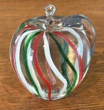 Ensco Art Glass Apple Paperweight Red, White, and Green Stripes 3" Tall Pretty!