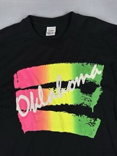 Vintage 90s Oklahoma Neon Puff Print T Shirt XL USA Made Single Stitch