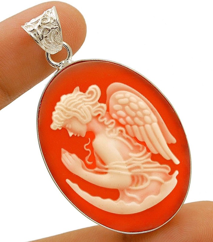Italian Cameo Pensive Angel 925 Sterling Silver Pendant @20-6
