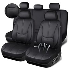 Nappa Leather Car Seat Covers Water Resistant 3D Foam Faux Full Set All Black