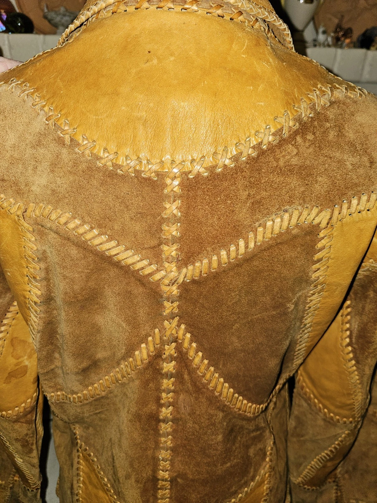 70's Hand~Made Leather Patchwork Rockn' Roll Jacket Vintage Hippie Boho 36"- 38" image 13