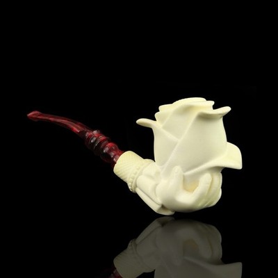 Lady Hand Holds Rose Smoking Pipe,block Meerschaum New Handmade Custom Case#1084