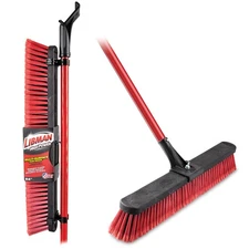 Push Broom Heavy Duty Red & Black 24 in. Multi-Surface Steel Handle