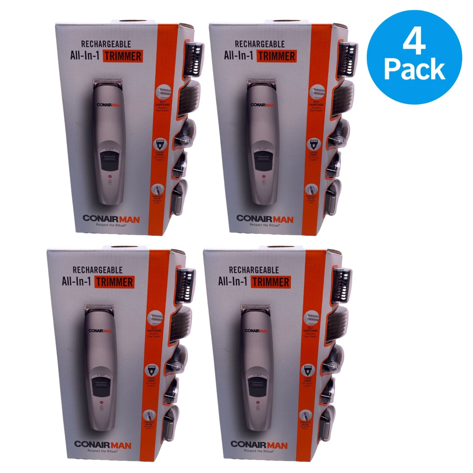 ConairMAN Rechargeable All-In-1 Beard Trimmer Grooming Kit 4 Pack New