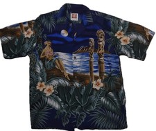 Vtg 70s Hawaiian Togs tiki hula girl button-front Hawaiian-made shirt