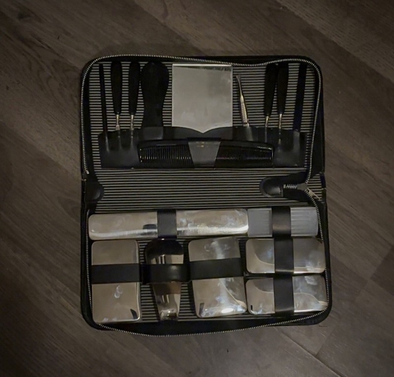 Vintage Mens Travel Kit Black Leather Complete Set
