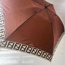 FENDI Zucca Pattern Folding Umbrella Brown Fabric Women's Accessories Japan Used