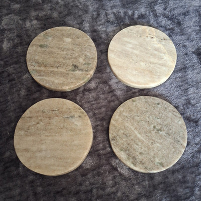 Round Marble Coaster Set, Beige/Gray, Stackable, 4-Pack