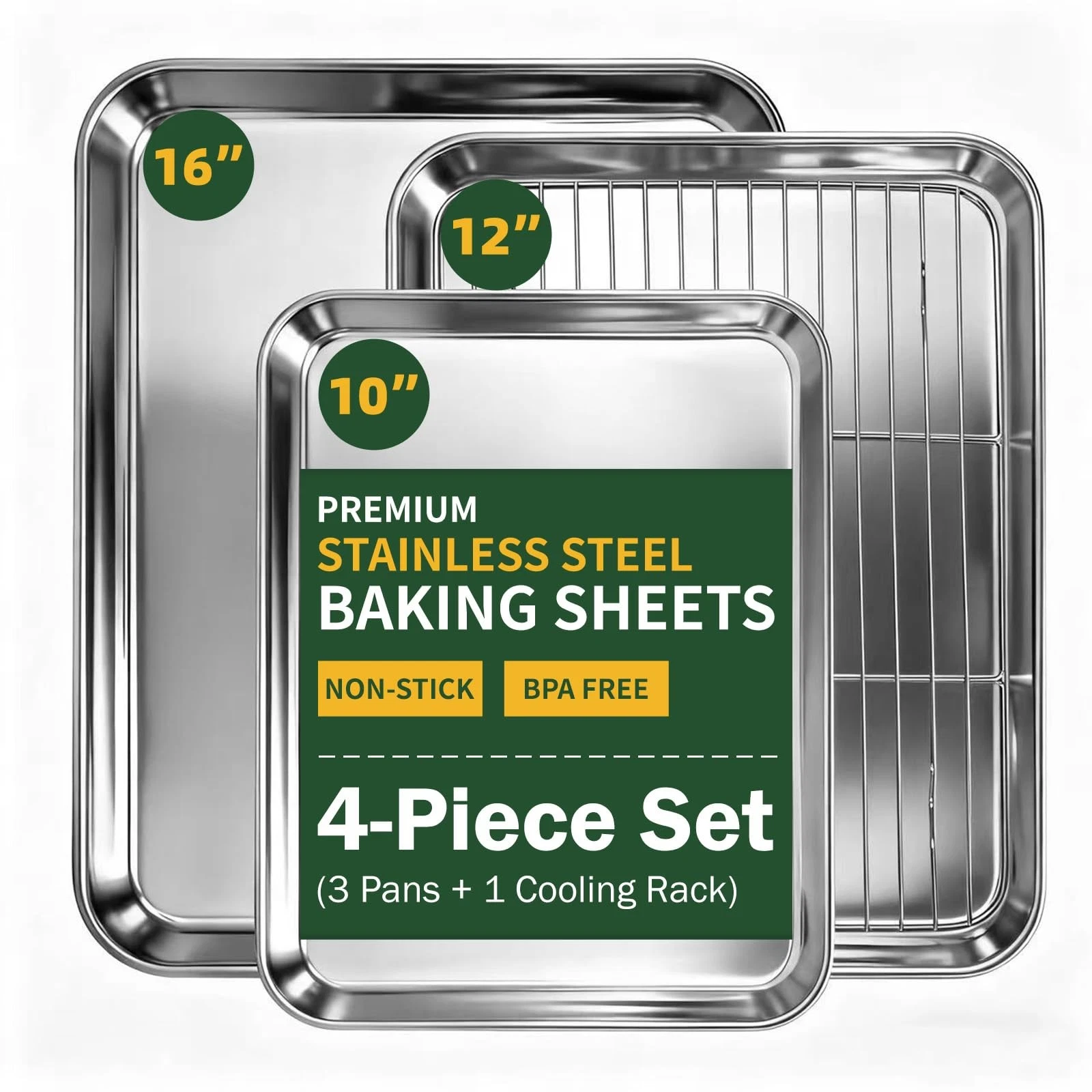 4-Piece Baking Sheet Set with Cooling Rack, Standard Sheet, Silver