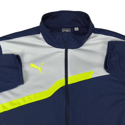 Puma Mens Track Jacket XL Navy Blue White Lime Green Full Zip Colorblock Sporty