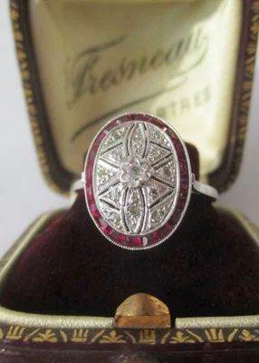 Bague ancienne Art Déco Diamants rubis calibrés - Or blanc 18 carats 1925 +3g - Photo 1/4