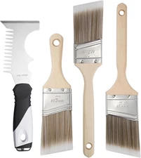 Paint Brush 4 Piece Set, 2" Short & Long Handle, 2.5" Angled Brushes with Paint 