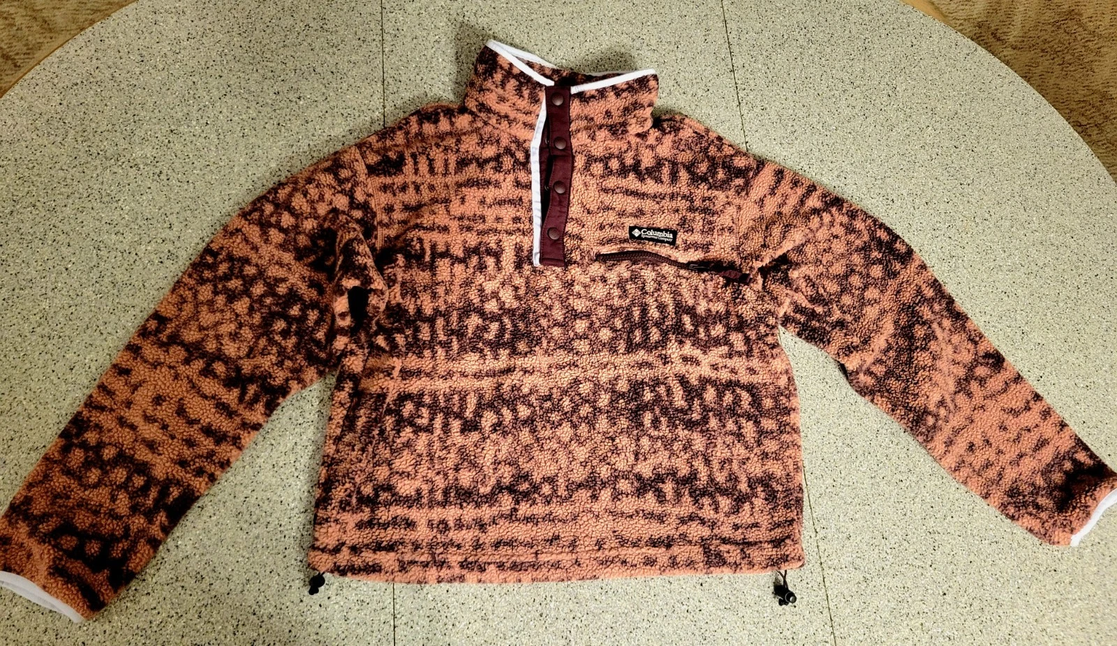 Columbia Fleece Pullover Jacket 1/4 zip small Maroon Aztec Snap Hiking Outdoor