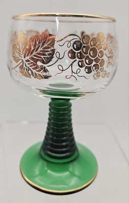 Vintage Luminarc Green Gold Leaf Grape Bockling Pattern 4 oz Goblet