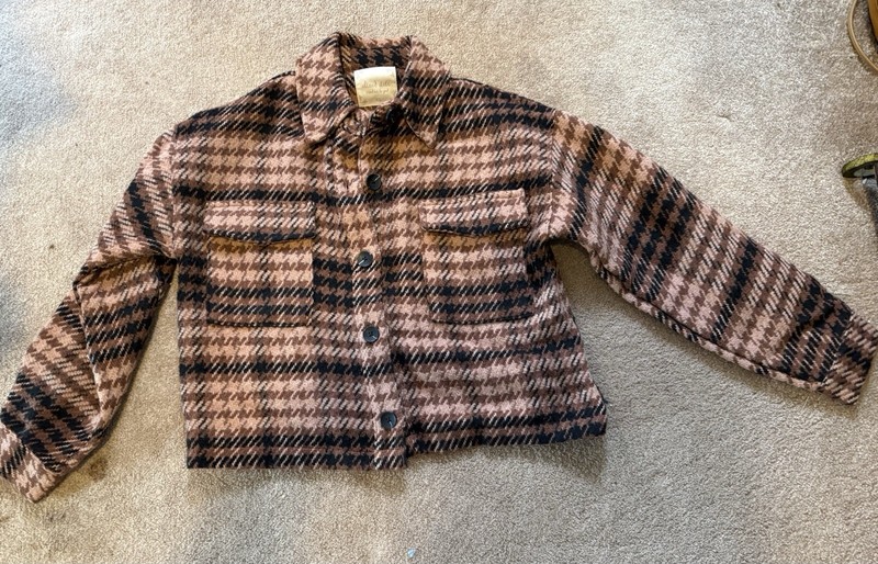 Altar'd State Women's XS Brown/Black Plaid Shacket Jacket Button Front Pockets