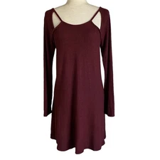 FRANCESCA'S ALYA Maroon Cut Out Sweater Dress Size Small Casual Soft NWT
