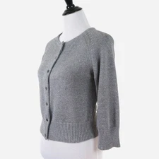 Sundance Size M Metallic Knit Crop Cardigan Sweater Button Gray
