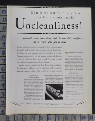 1928 COLGATE DENTAL DENTIST HYGIENIST CLINIC TOOTH PASTE HEALTH VINTAGE AD DN12