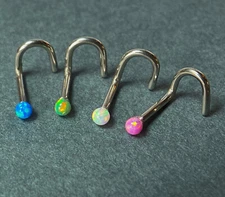 1pc Opal Ball Surgical Steel Nose Screw Ring 18g or 20g - choose color