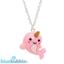 Bluebubble SOMETHING FISHY Narwhal Necklace Cute Kitsch Girls Unicorn Whale Wish