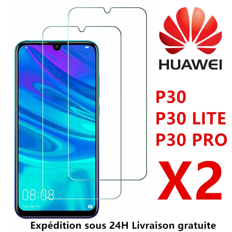 Verre trempé Huawei P30 P30 Lite P30 Pro vitre film protection écran 9H Lot 2