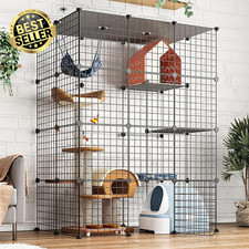 Large Cat Enclosure Playpen 111x75x146cm Indoor/Outdoor Cage w/ Platforms & Door