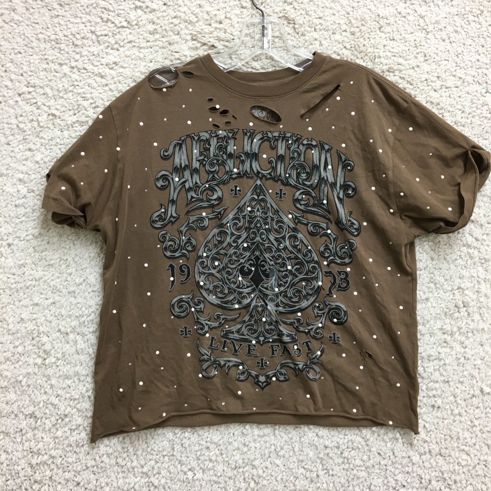 Affliction Shirt Large Adult Brown Polaris Cut Out Graphic Cropped Y2K Womens L